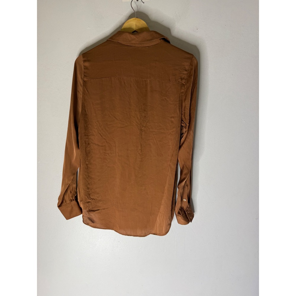 Quince Washable Stretch Silk Notch Collar Blouse Copper Brown Medium CS001 - Picture 2 of 6